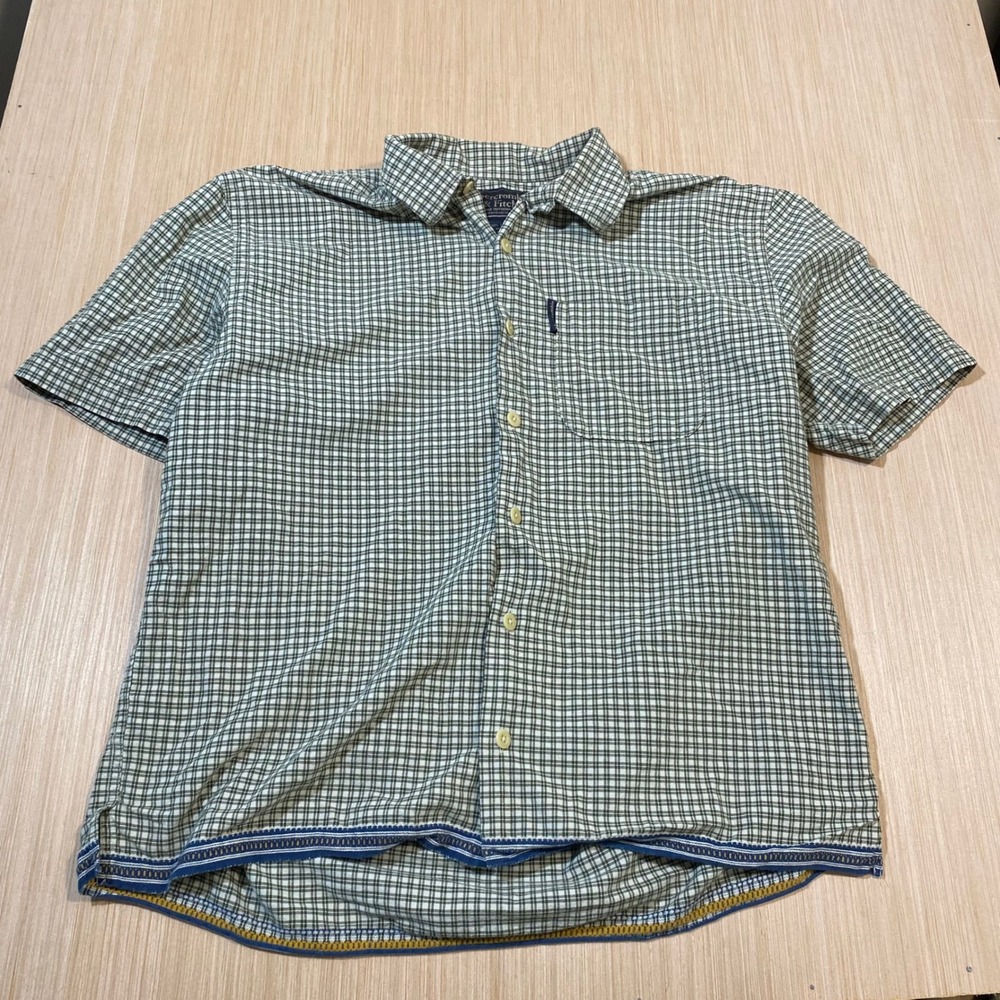 Abercrombie & Fitch Mens Large Green White Check Short Sleeve Button Down Shirt